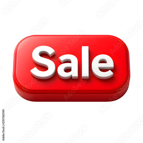 Bright Red Sale Button with Three Dimensional Effect, Highlight and Shadow for E-commerce, Shopping Promotion, Discount Advertising, and Online Marketing Campaigns
