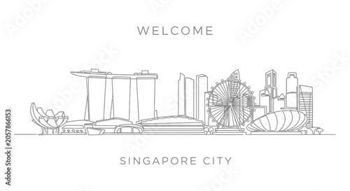 Singapore City Skyline Outline - Architectural Landmarks