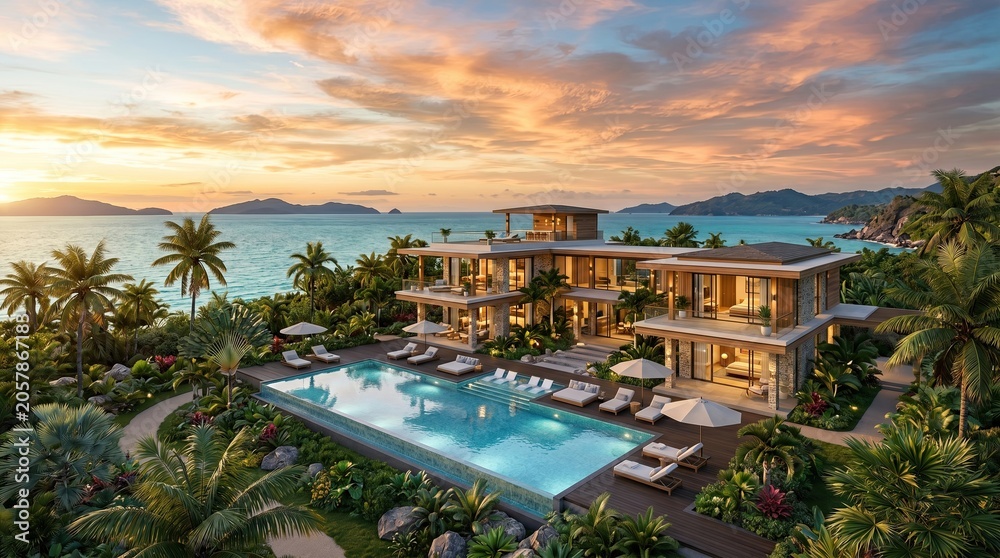 Fototapeta premium Tropical Luxury Resort at Sunset