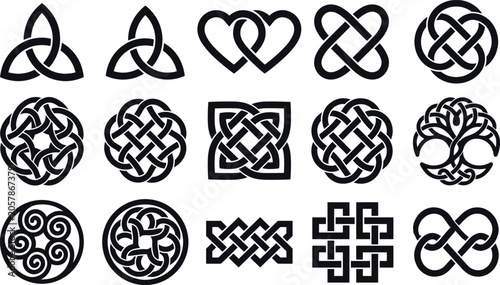 Tableau sur toile Celtic knot and triquetra symbol collection with interwoven ornamental patterns