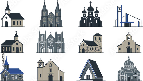 Bild auf Leinwand Christian church and cathedral architecture collection featuring historic religi