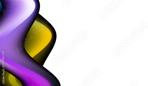 Abstract Modern 3D Fluid Wavy Background with Purple and Yellow Curves on White Surface