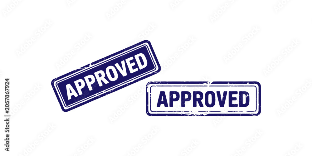 Obraz premium Approved stamp, rubber stamp icons, blue vector graphics, approval seals, validation symbols