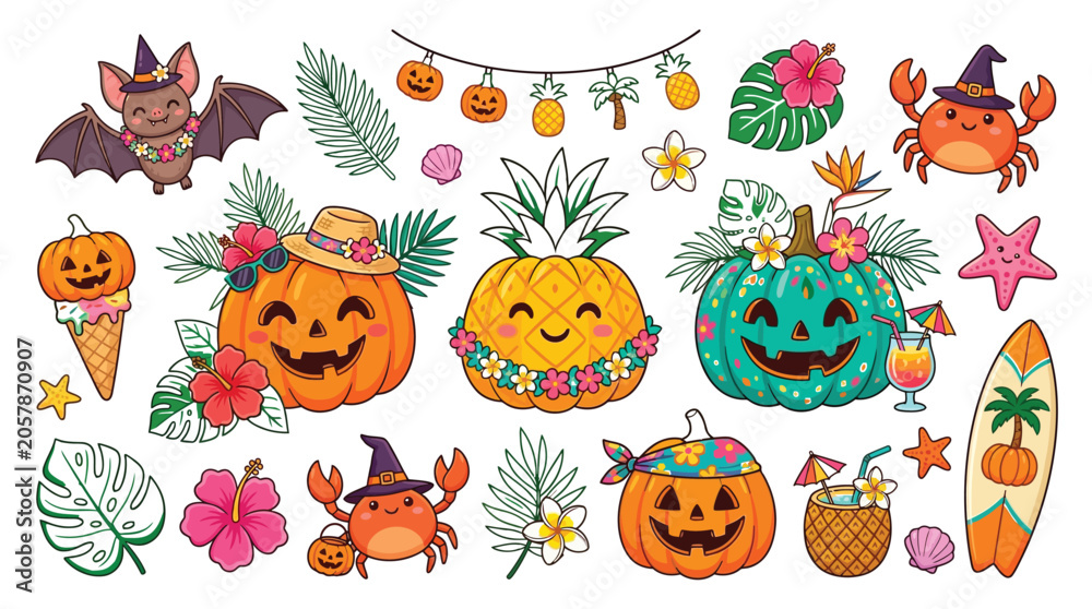 Obraz premium Pumpkin collection features various tropical summer elements for festive.