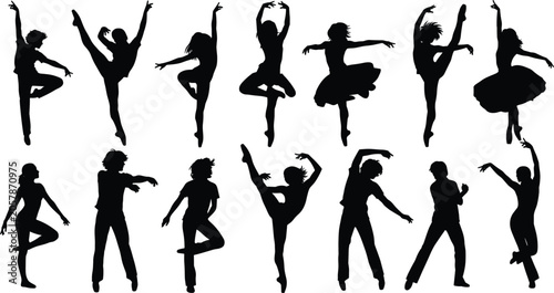 Photography Dancer silhouette collection with ballet, jazz, and contemporary poses for expre