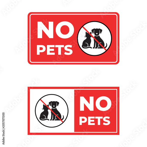 No Pets Sign Vector Set – Pet Prohibited Symbol, No Dogs No Cats Allowed Warning Sign, Animal Restriction Icon Collection