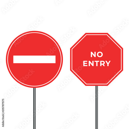 No Entry Traffic Sign Vector Set – Do Not Enter Road Safety, Restricted Access and Prohibition Signs Illustration
