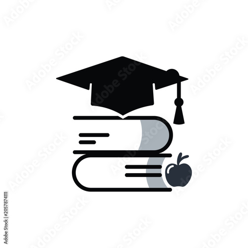 Graduation Cap and Books Line Art Icon