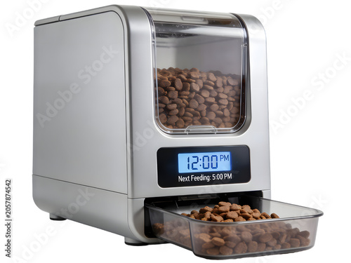 Advanced automatic pet food dispenser with digital timer, transparent food container, modern design for convenient pet feeding, electronic pet accessory