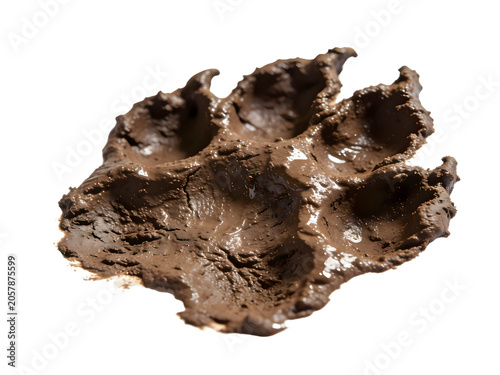 Close-up of a dry, irregularly shaped clay patch with glossy surface, textured edges, and natural earthy brown color isolated on a white background suitable for artistic, geological, or craft themes