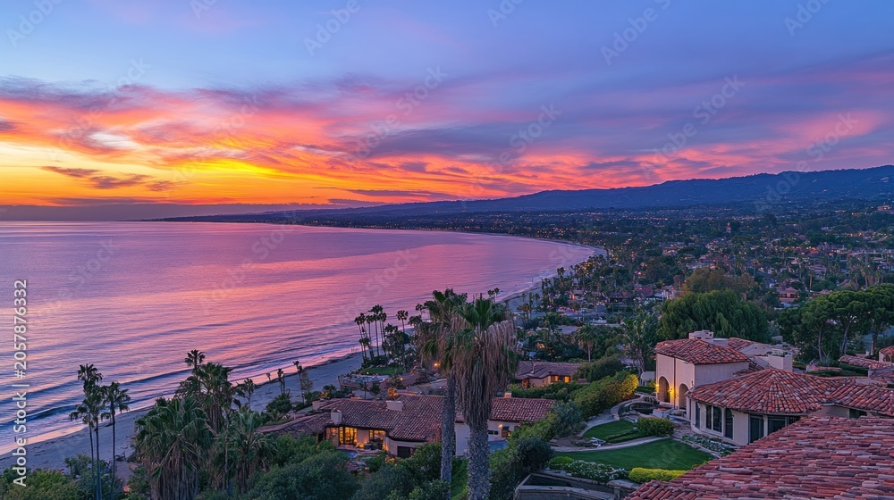 Fototapeta premium Spectacular Sunset Over Coastal California Mansion
