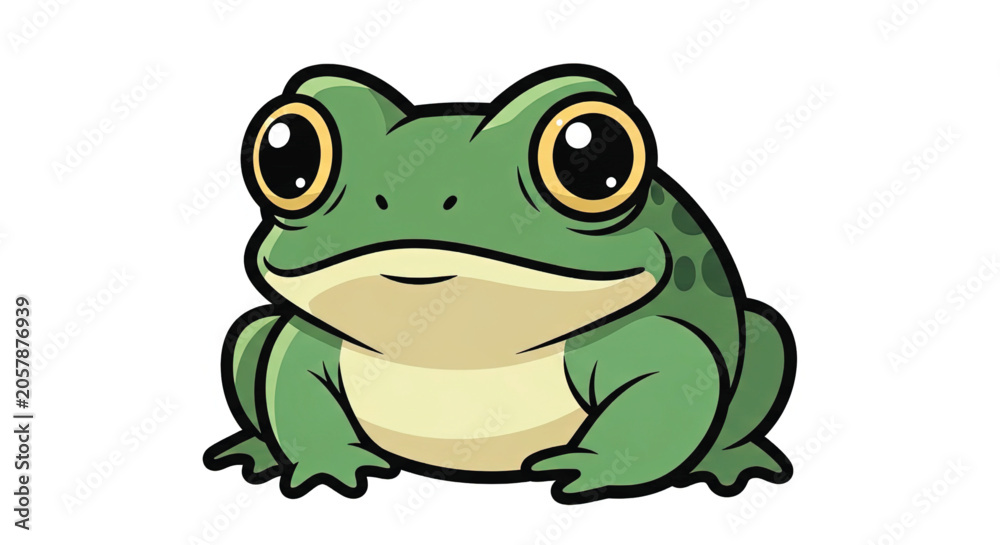 Fototapeta premium Green Frog Sitting Cartoon Character Closeup.