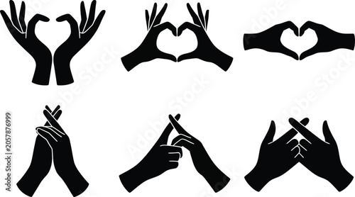 Photos Set of black hand heart gestures and finger shapes silhouettes for romantic expr