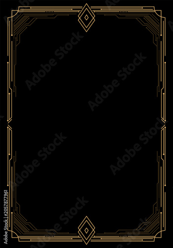 Elegant Art Deco Frame with Golden Geometric Lines on Black Background