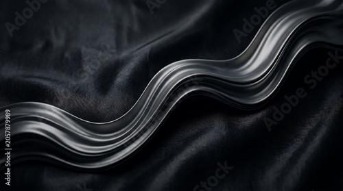 Black Wavy Object Resting on Dark Fabric Surface in a Soft Light Setting During Evening Hours