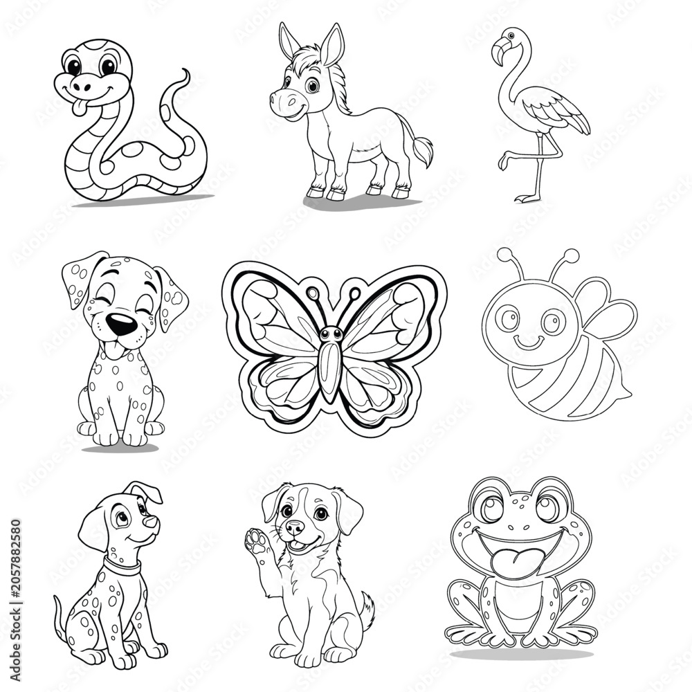 Obraz premium Animal illustrations a collection of black and white cartoon depictions of various creatures animals cartoonish drawing drawings illustration line art