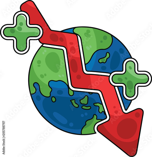 Global Economic Downturn with Red Arrow and Plus Signs