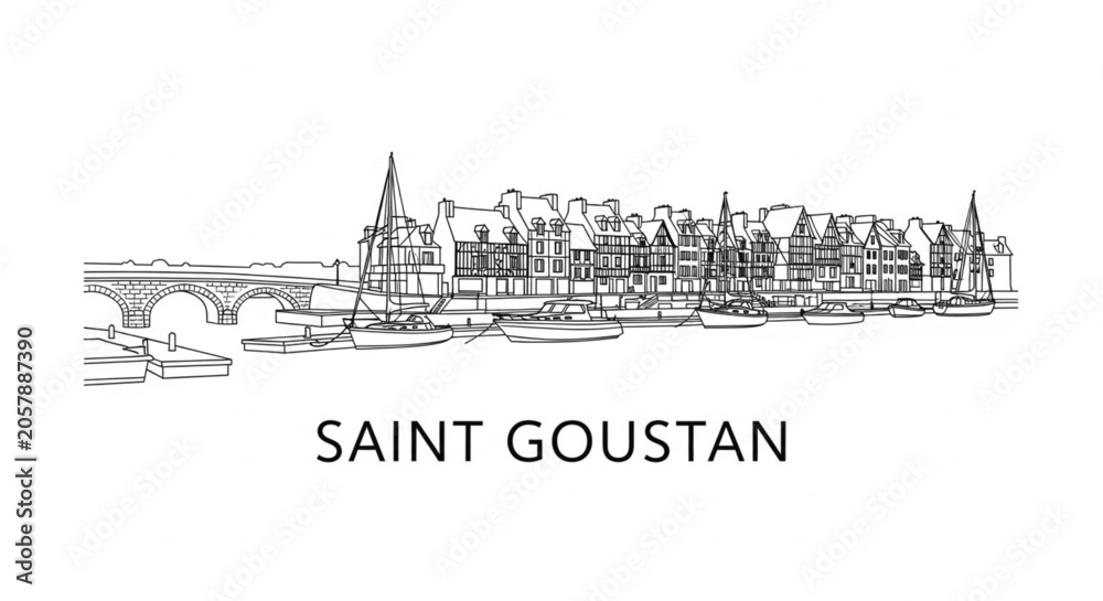 Obraz premium Saint Goustan cityscape illustration drawing.