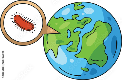 Earth Planet Magnifying Bacteria Microorganism Illustration