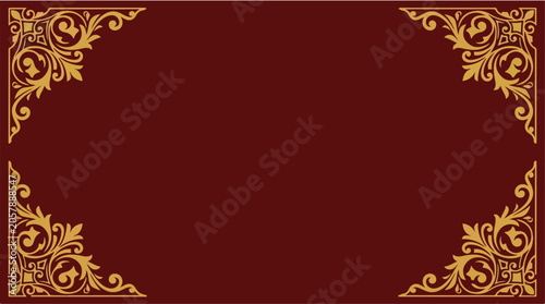 Elegant Maroon and Gold Ornate Flourish Corner Frame Background