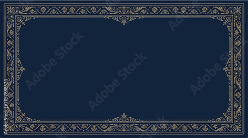 Elegant Navy Blue Formal Background with Ornate Gold Border Design