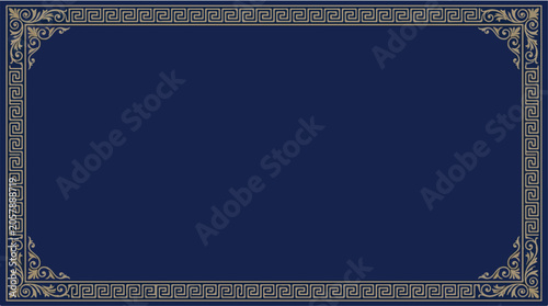 Elegant Navy Blue Background with Intricate Gold Decorative Frame