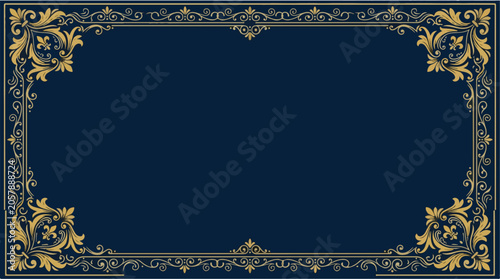 Elegant Royal Blue Background with Intricate Gold Flourish Frame