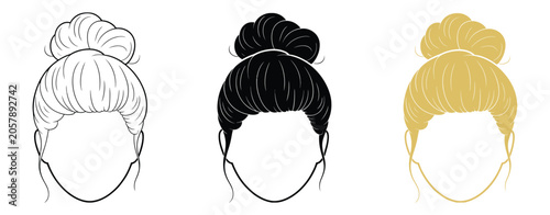 Foto hair bun styles tutorial for women how to do a messy bun top knot hairstyle step by step guide ideas editable vector illustration for fashion beauty education and hairstyle design concepts