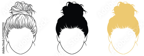 Foto hair bun styles tutorial for women how to do a messy bun top knot hairstyle step by step guide ideas editable vector illustration for fashion beauty education and hairstyle design concepts