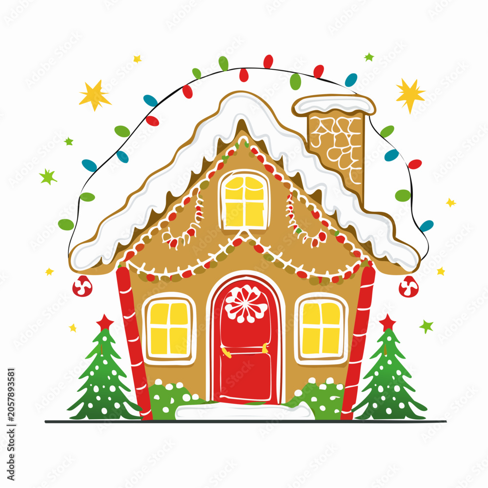 Obraz premium Gingerbread House Decorated with Christmas Lights and Candy Canes