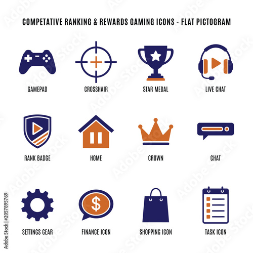 Competative Ranking & Rewards Gaming Icons - Flat Pictograms