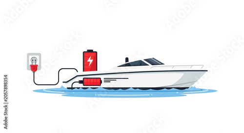 Tableau sur toile Electric Yacht Charging Battery Power on Water, Sustainable Marine Transport