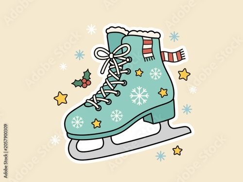 Teal Ice Skating Boot with Snowflakes.