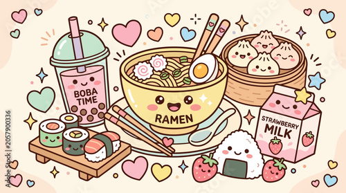Cartoon Ramen Noodle Food Bowl Meal.