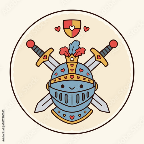 Cartoon knight helmet with swords crown.