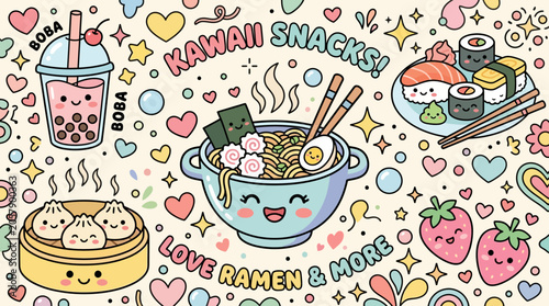 Cartoon Ramen Noodle Bowl Character.