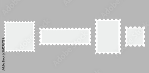 Vintage Postage Stamp for mail envelope Blank Frame Vector with Perforated template Border 
Isolated on White Background