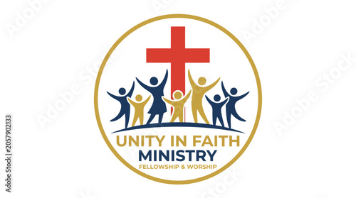 A logo features a cross with people standing on a line under text reading Unity In Faith Ministry