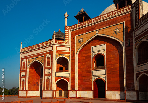 Delhi, India - February 11, 2023:  Humayun's Tomb,   UNESCO World Heritage Site, known for its stunning Mughal architecture and historical significance as the first garden-tomb in India