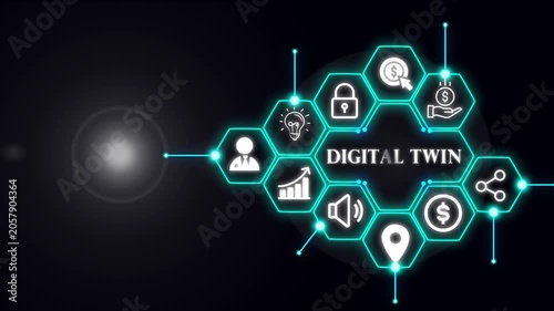 Digital twin industrial technology and manufacturing automation technology. 3d illustration,