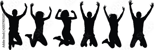 фотографія Jumping silhouette icons of people in mid-air poses symbolizing freedom, celebra