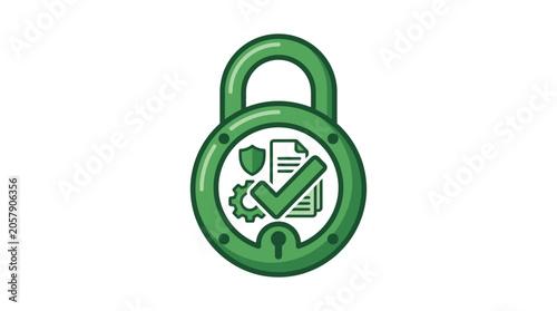 Fotografie Green padlock with security icons inside.