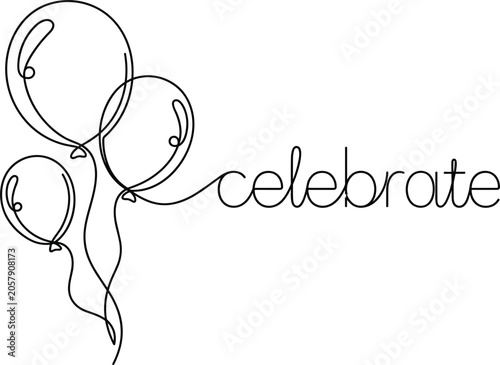 Foto Celebrate balloons continuous line drawing vector illustration with cursive text