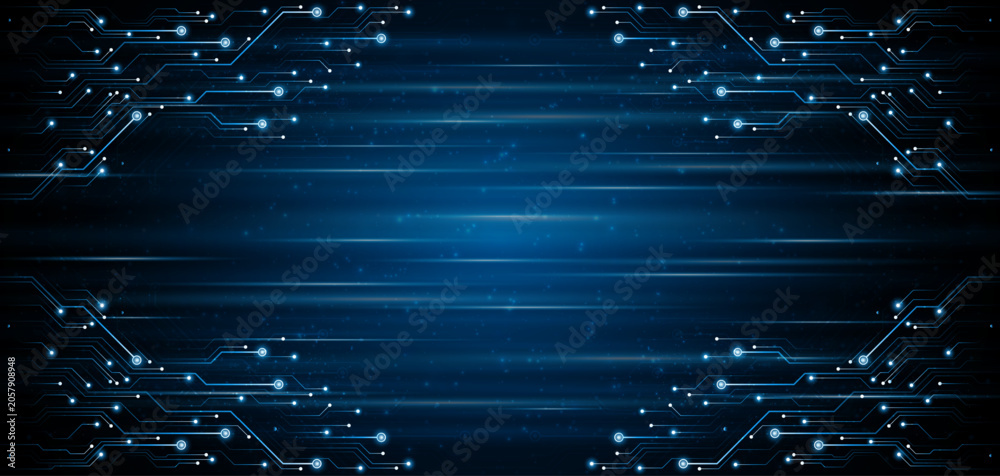 Obraz premium Blue glowing lines with light effect on dark background. High speed internet technology concept or fast wireless data transmission.