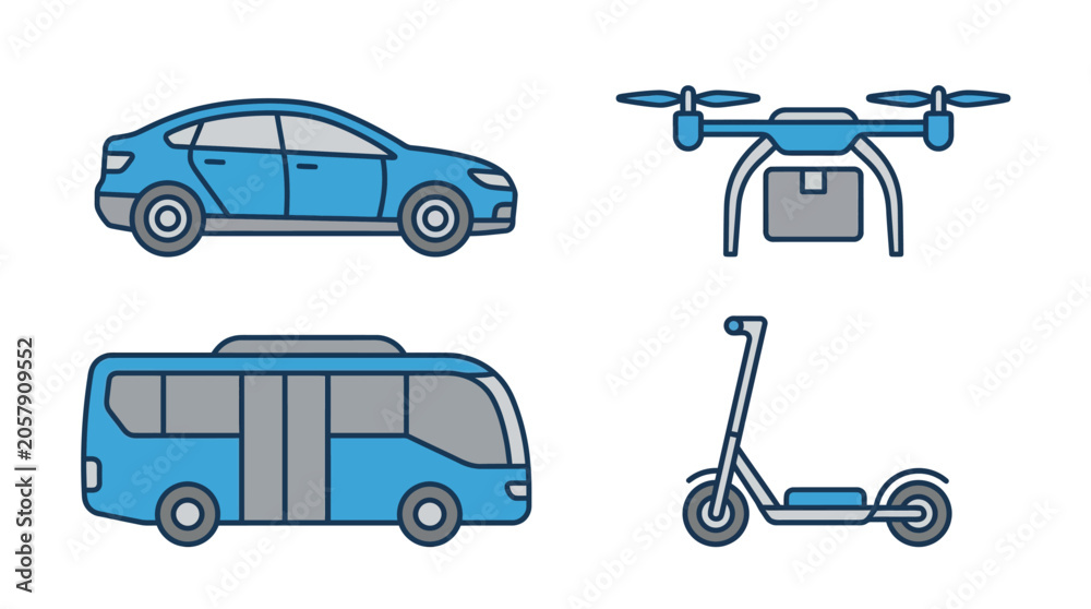 Naklejka premium Vehicles and transportation devices collection.