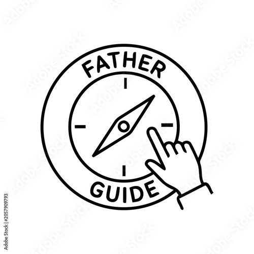 Father guidance compass icon, dad mentorship and life navigation direction concept line art, parenting vector