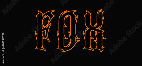 Gothic Fox Text Effect with Spiky Orange and Black Tribal Outlines on Black Background