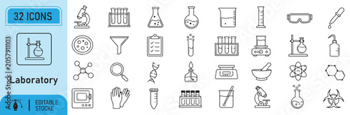 Tableau sur toile Laboratory Vector Outline Icons Set – Scientific Research, Laboratory Equipment