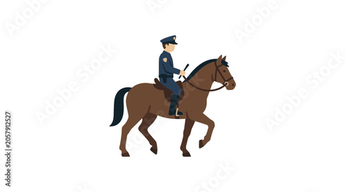 Mounted Police Officer Riding Horse - Law Enforcement Patrol Illustration