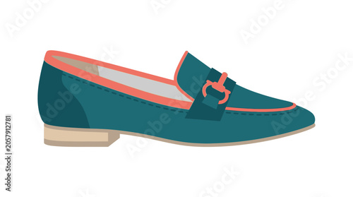 Bild auf Leinwand Teal loafer with gold tone buckle flat vector illustration on white background
